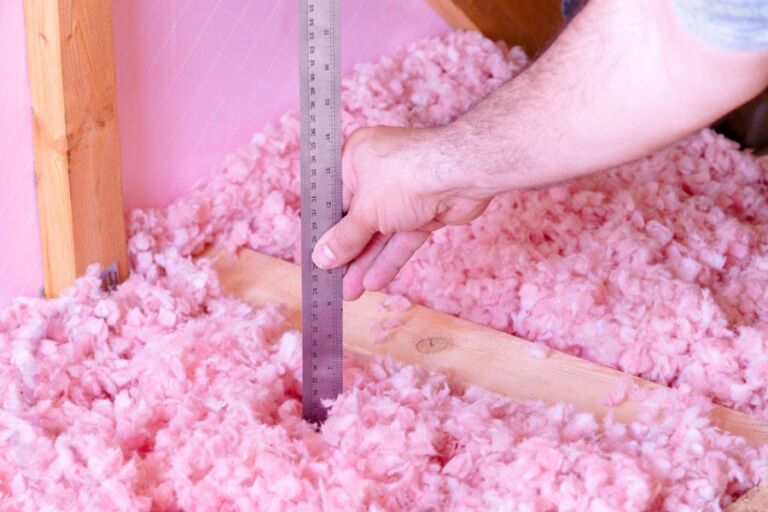 Measuring blown-in insulation depth in a Delaware attic