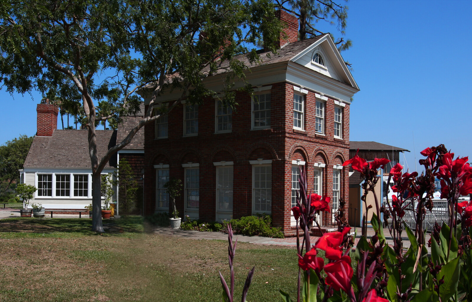 Brick exterior on a two-story Federal-style home